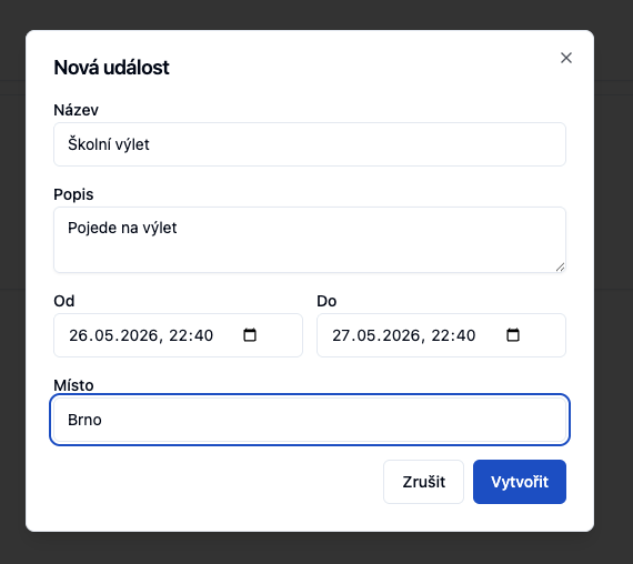 Create new event (modal)