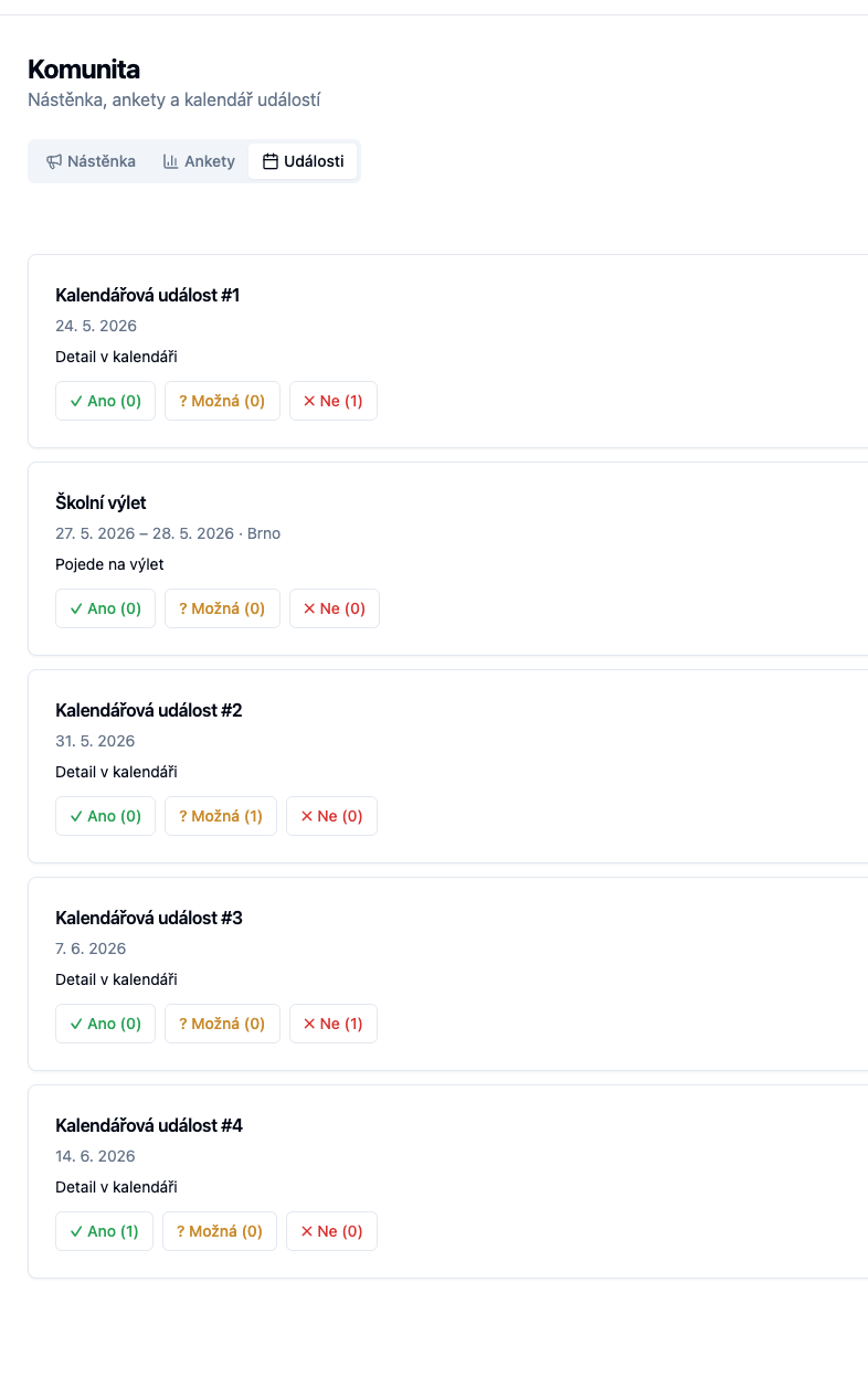 Events list after creating a new event