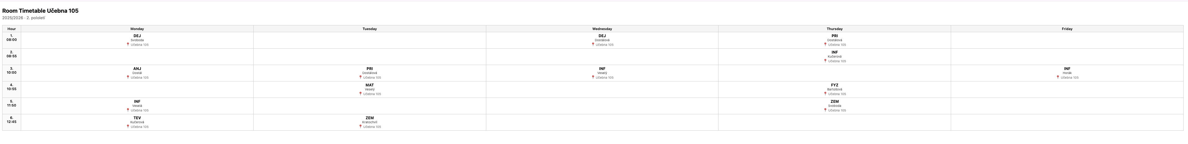 Print-friendly room timetable