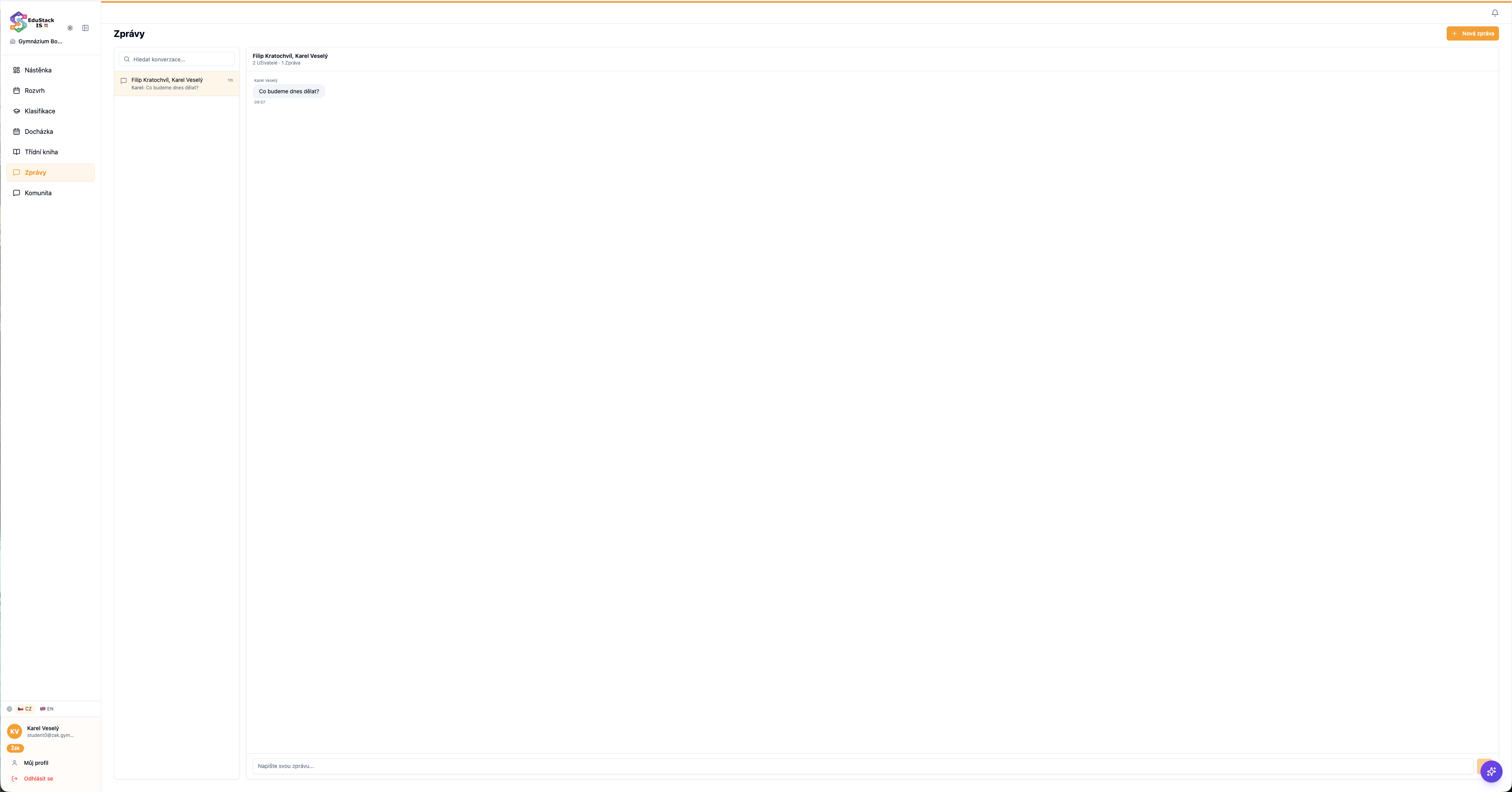 Messages — inbox overview plus chat window for talking with other users