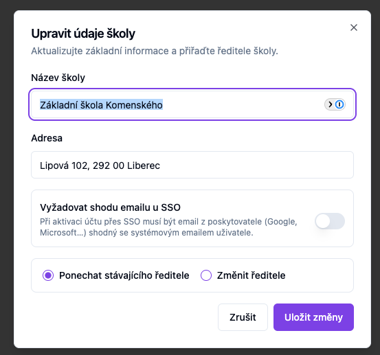 Edit school metadata