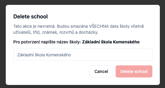Delete school — empty confirmation