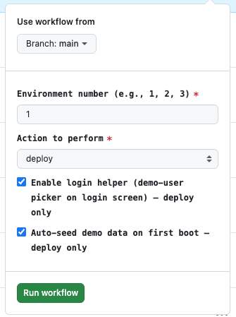 Deploy Environment workflow toggles