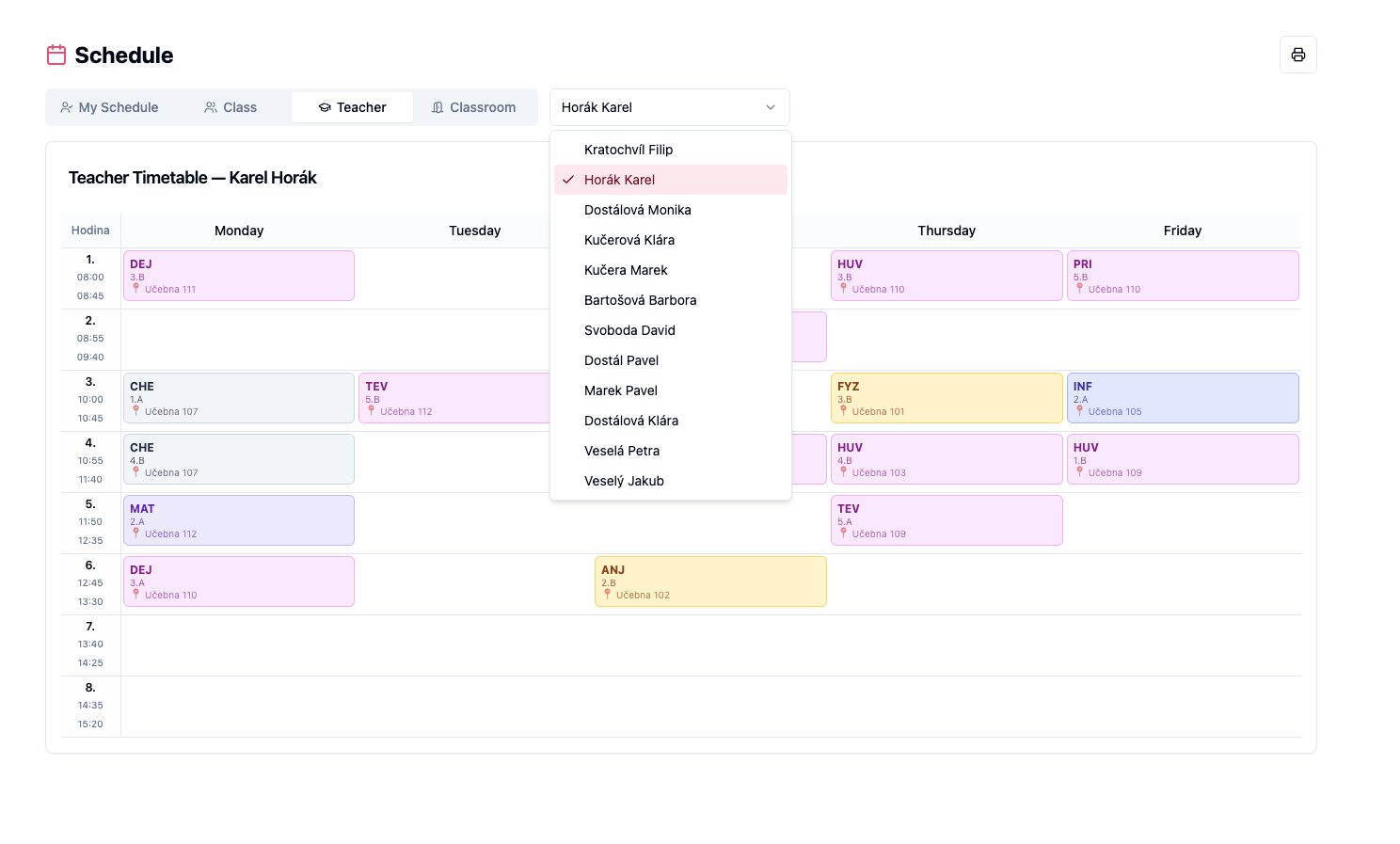 Schedule — pick another teacher