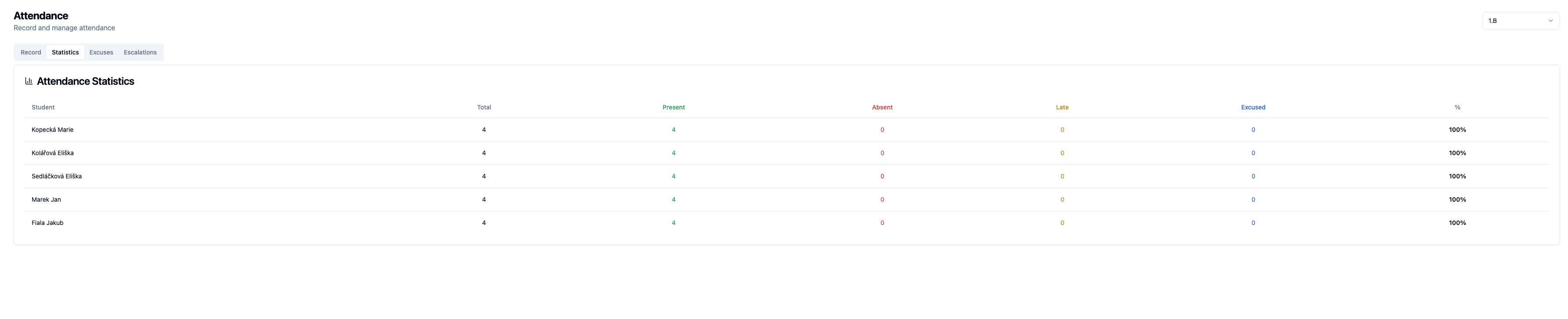 Attendance — daily presence record per class
